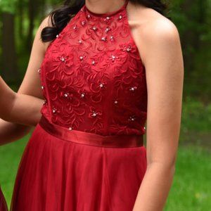 Long Red Halter Prom Dress